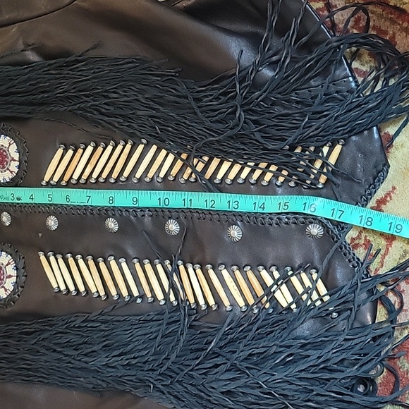 Vintage Beaded, fringe, Western black leather jacket - Picture 13 of 13
